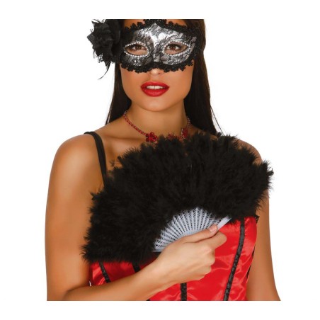 Abanico plumas negro 16 palas