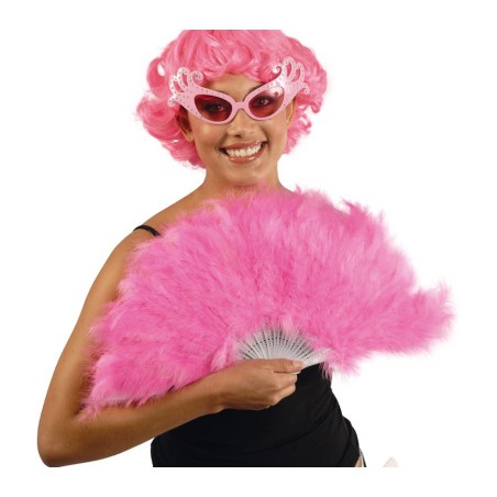 Abanico plumas rosa 16 palas