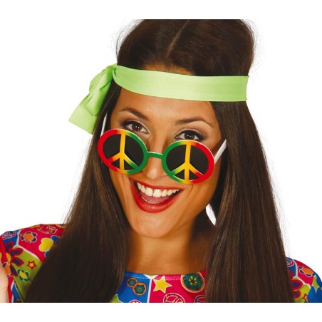 Gafas hippie simbolo paz multicolor años 60