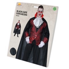 Capa negra 140 cm cuello rojo vampiro dracula-El Informal