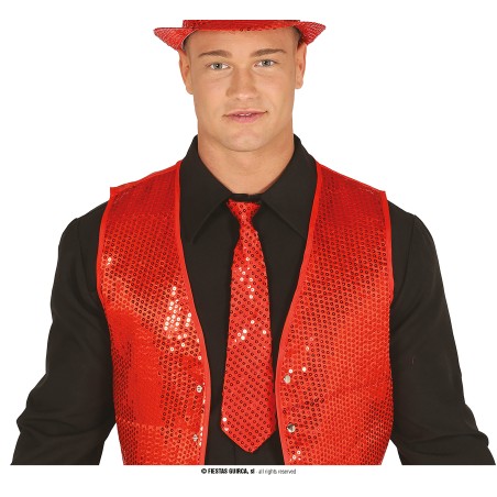 Corbata roja con lentejuelas 35 cm