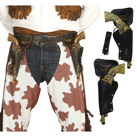 Cartuchera doble con pistolas doradas 29 cm negra-El Informal Santander