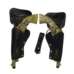 Cartuchera doble con pistolas doradas 29 cm negra-El Informal Santander