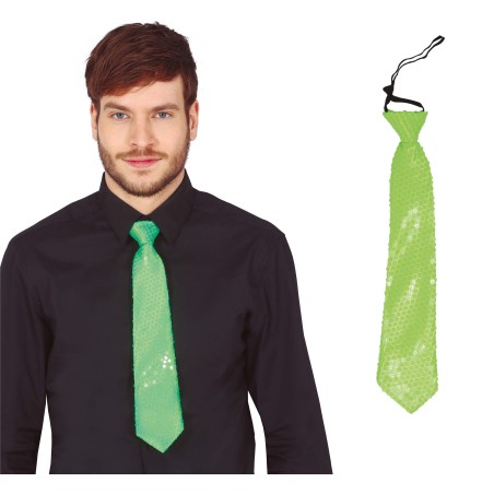 Corbata verde neon con lentejuelas 37 cm-El Informal Santander