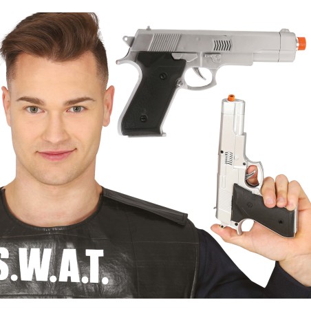Pistola policia plata de juguete 24 cm-El Informal Santander