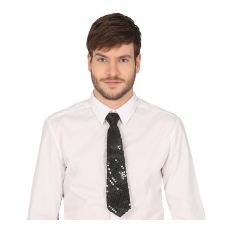 Corbata negra con lentejuelas 35 cm