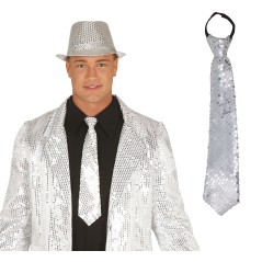 Corbata plata con lentejuelas 35 cm-El Informal Santander