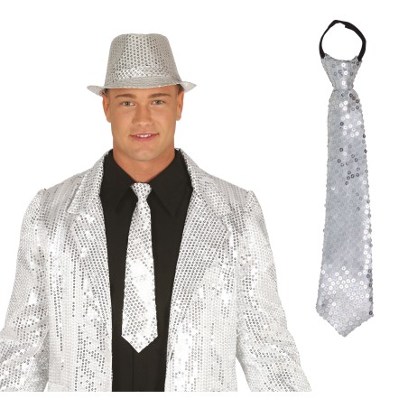 Corbata plata con lentejuelas 35 cm-El Informal Santander