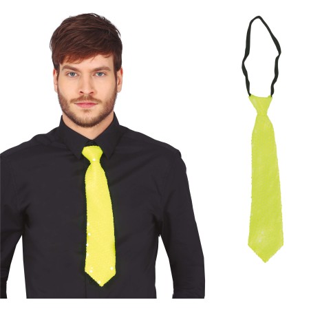 Corbata amarillo neon con lentejuelas 37 cm-El Informal Santander