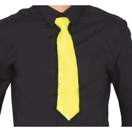 Corbata amarillo neon con lentejuelas 37 cm