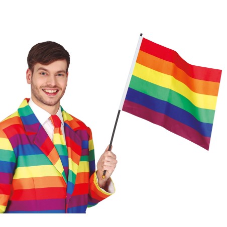 Bandera arcoiris con palo 35x45 cm orgullo