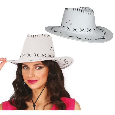 Sombrero vaquero blanco simil piel adulto-El Informal Santander
