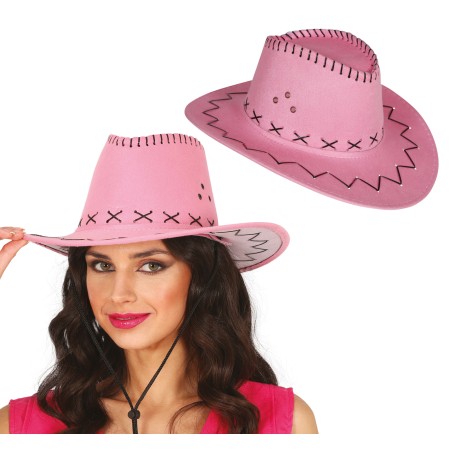 Sombrero vaquero rosa simil piel adulto-El Informal Santander