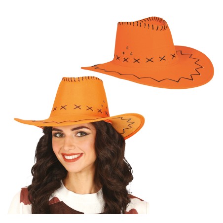 Sombrero vaquero naranja simil piel adulto-El Informal Santander