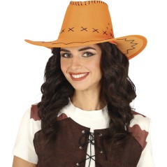 Sombrero vaquero naranja simil piel adulto