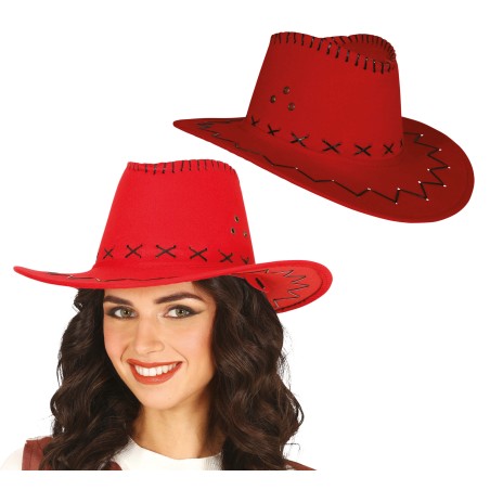 Sombrero vaquero rojo simil piel adulto-El Informal Santander