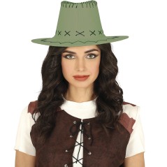Sombrero vaquero verde simil piel adulto
