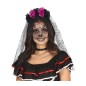 Diadema catrina flores lila negras con velo