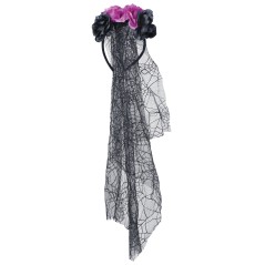 Diadema catrina flores lila negras con velo-El Informal
