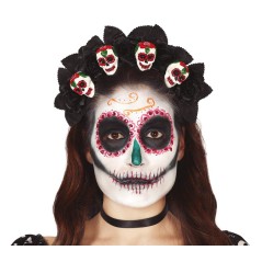 Diadema catrina flores negras con calveras-El Informal