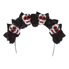 Diadema catrina flores negras con calveras-El Informal