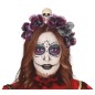 Diadema flores grises con calavera catrina halloween