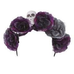 Diadema flores grises con calavera catrina halloween-El Informal