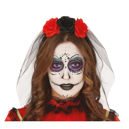 Diadema flores catrina infantil con velo-El Informal