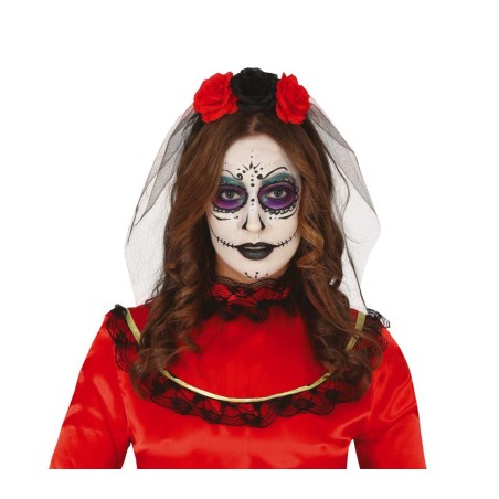 Diadema flores catrina infantil con velo