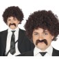 Peluca rizos castaña afro con bigote años 60 70