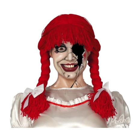 Peluca muñeca de trapo roja coletas