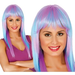 Peluca azul mechas calidad extra melena larga-El Informal Santander