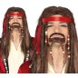 Peluca pirata caribeño castaña con rastas perilla y abalorios