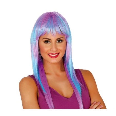 Peluca azul mechas calidad extra melena larga