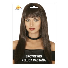 Peluca castaña larga con flequillo-El Informal Santander