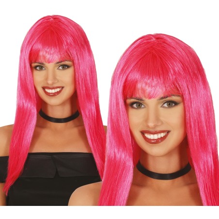 Peluca rosa larga con flequillo-El Informal Santander