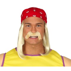 Peluca rubia con pañuelo y bigote similar hulk hogan