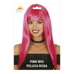 Peluca rosa larga con flequillo-El Informal Santander
