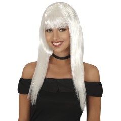 Peluca blanca larga con flequillo