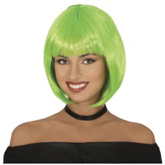 Peluca verde corta con flequillo