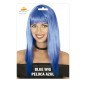 Peluca azul larga con flequillo