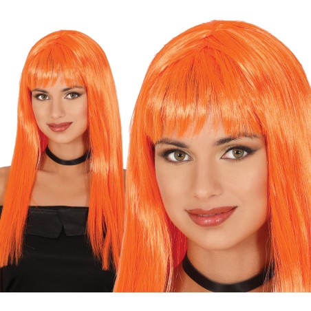 Peluca naranja larga con flequillo-El Informal Santander