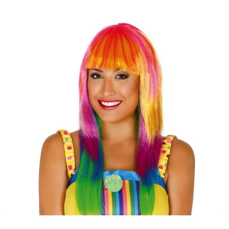 Peluca melena lisa multicolor arcoiris