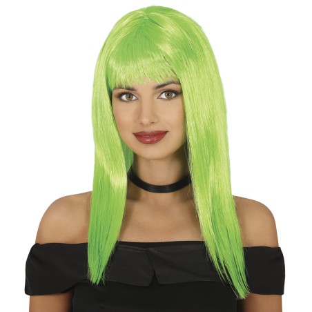 Peluca verde larga con flequillo