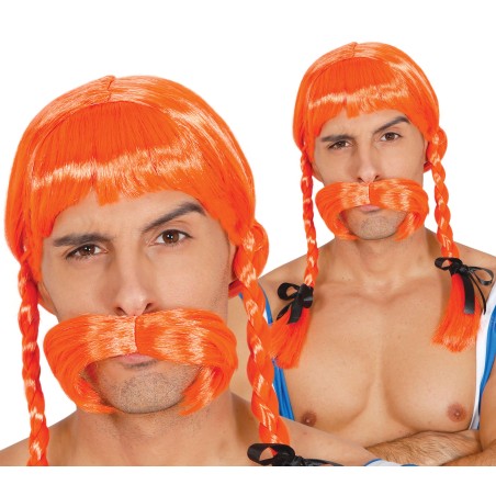 Peluca obelix galo naranja con trenzas-El Informal Santander