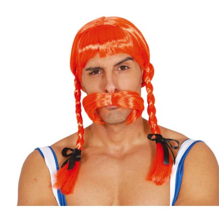 Peluca obelix galo naranja con trenzas