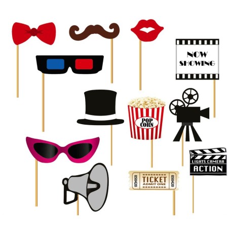 Set photocall cine hollywood 12 piezas con palito-El Informal