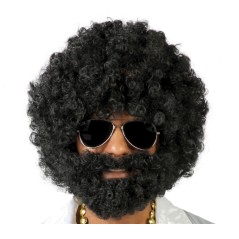 Peluca negra afro con barba rizos-El Informal Santander