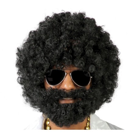 Peluca negra afro con barba rizos-El Informal Santander