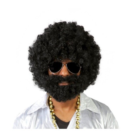Peluca negra afro con barba rizos